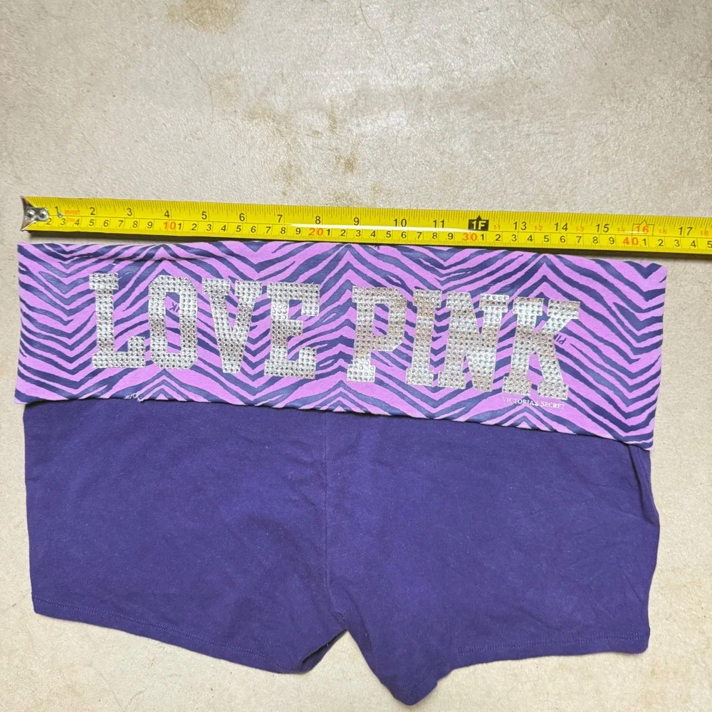 Victoria's Secret Pink Yoga Shorts Purple Zebra Bling Logo Foldover shorts